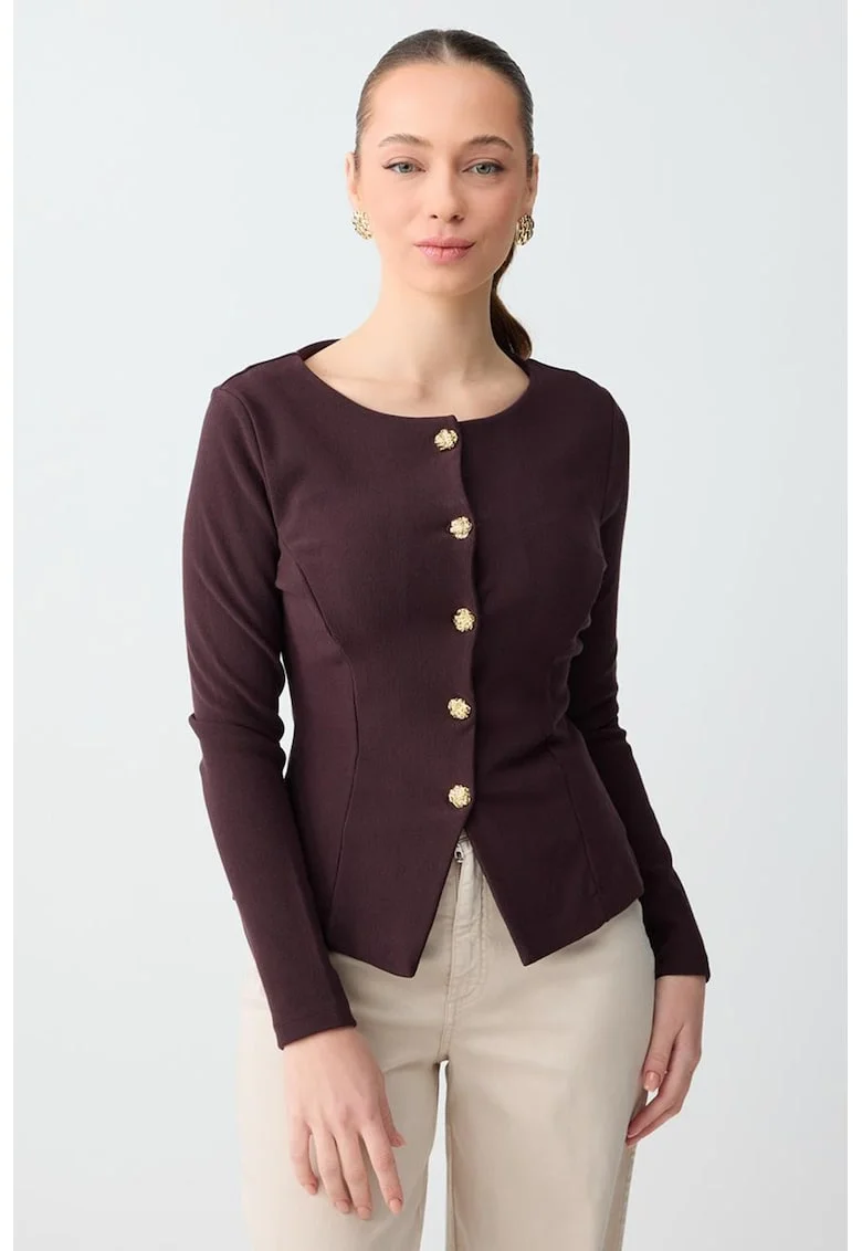 Cardigan slim fit cu decolteu la baza gatului, Auriu/Maro cognac