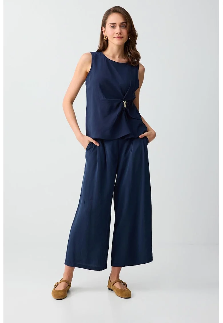 Pantaloni din amestec de modal cu croiala palazzo, Albastru inchis