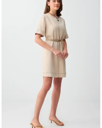 Rochie din lyocell cu maneci scurte, Bej deschis