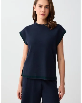 Tricou uni cu decolteu la baza gatului, Bleumarin