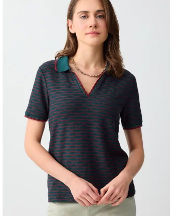 Tricou polo cu model in dungi, Verde inchis