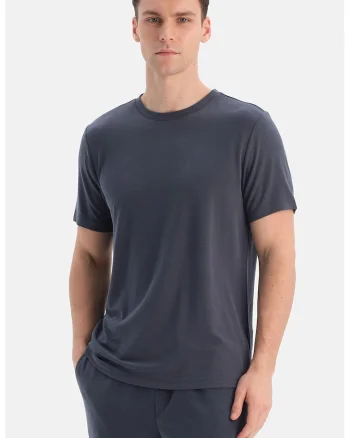 Tricou din amestec de lyocell cu decolteu la baza gatului, Albastru ultramarin