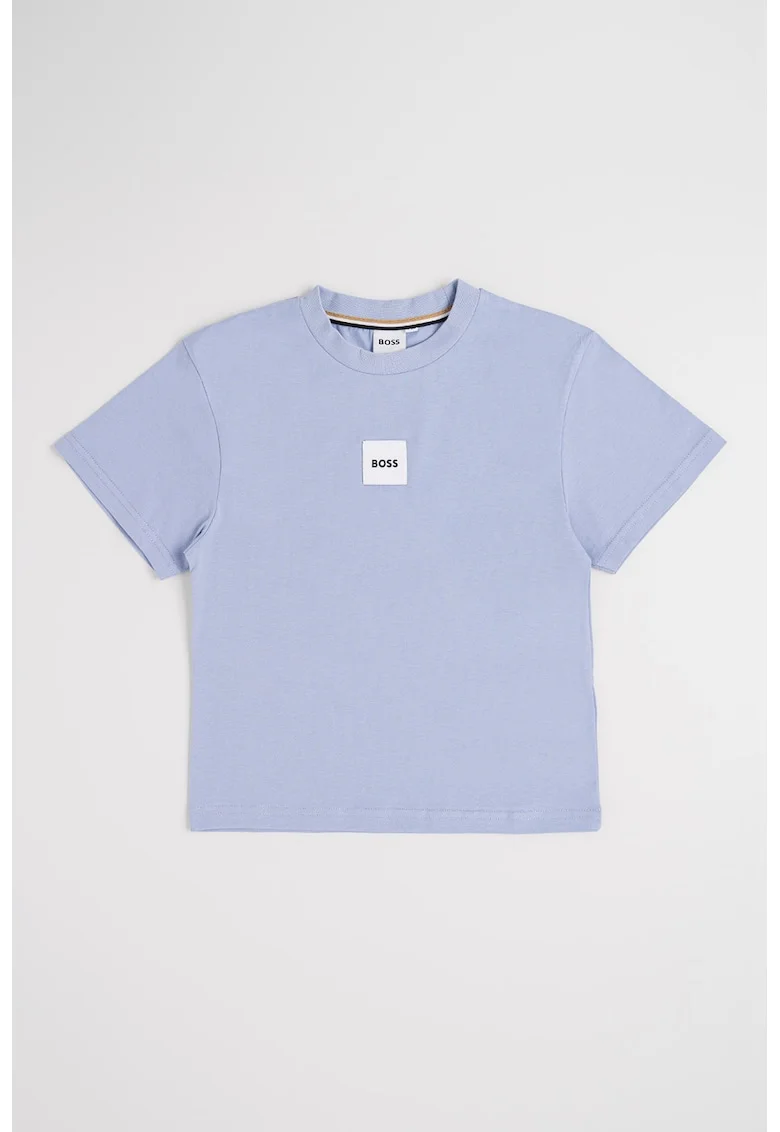 Tricou din bumbac cu decolteu la baza gatului, Alb/Albastru prafuit