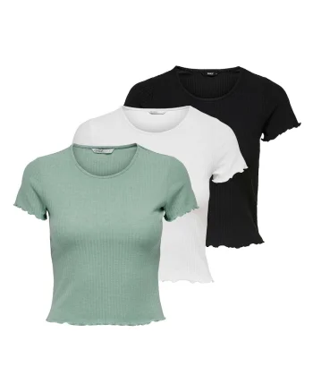 Set de tricouri crop slim fit - 3 piese, Alb/Negru/Verde deschis