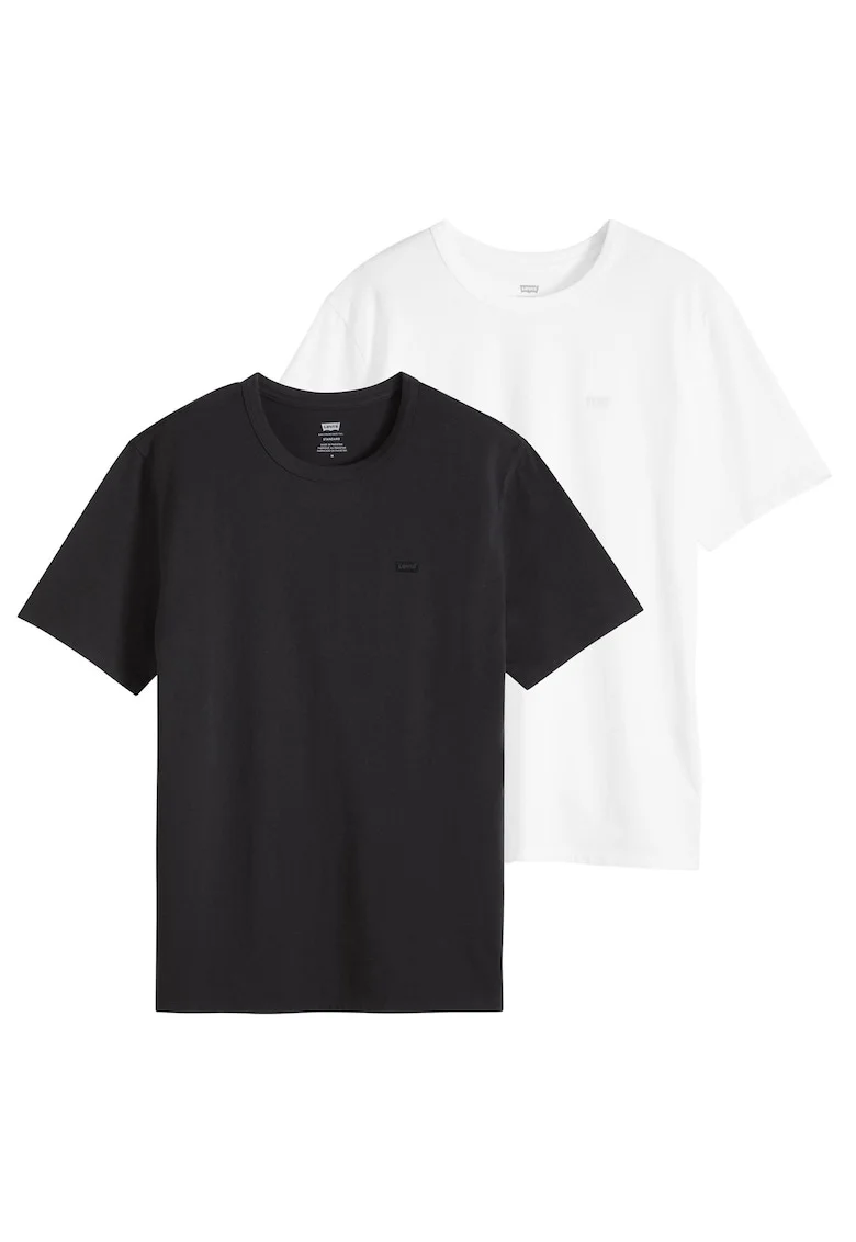 Set de tricouri uni cu decolteu la baza gatului - 2 piese, Alb/Negru