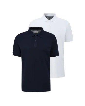 Set de tricouri polo uni - 2 piese, Alb/Albastru inchis