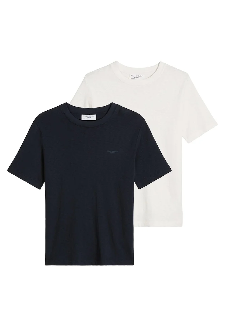 Set de tricouri regular fit cu decolteu la baza gatului - 2 piese, Alb/Albastru inchis