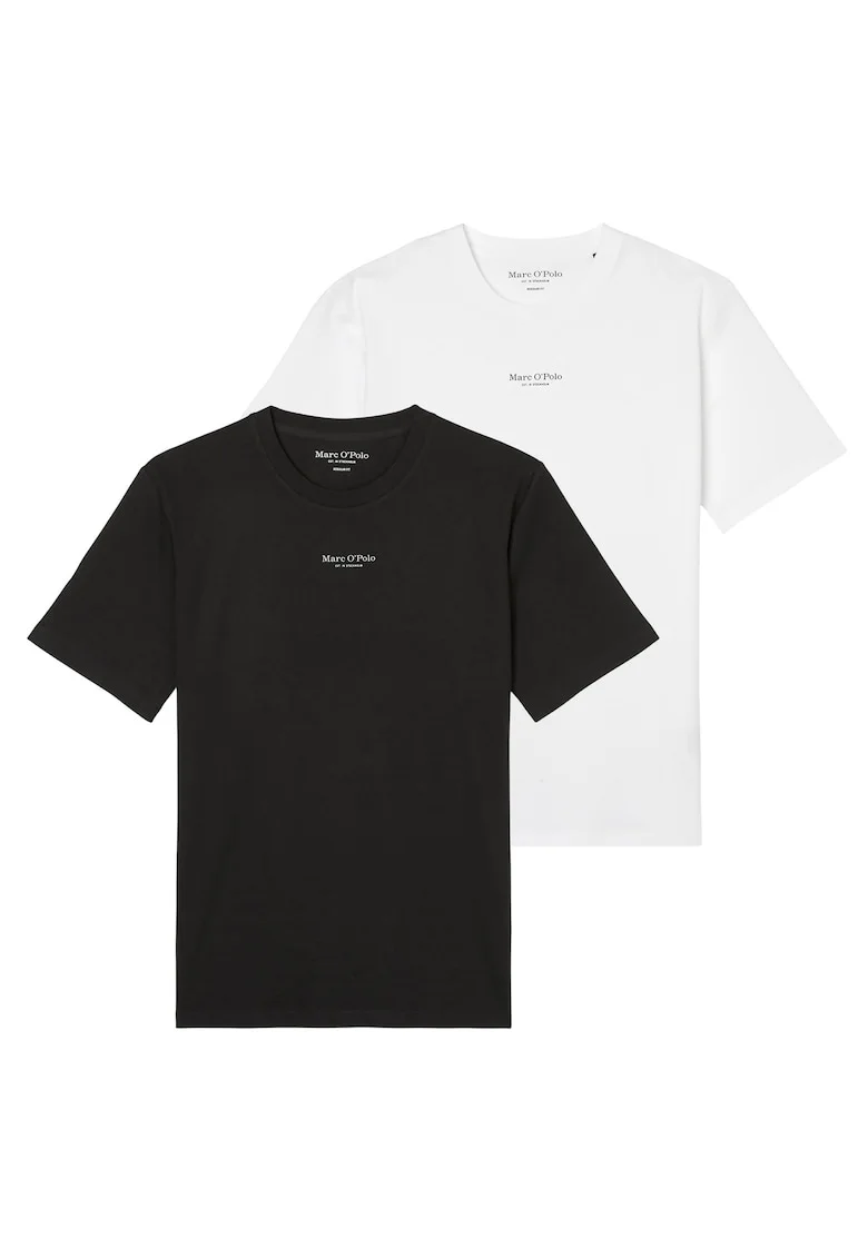 Set de tricouri de bumbac organic cu logo - 2 piese, Alb/Negru
