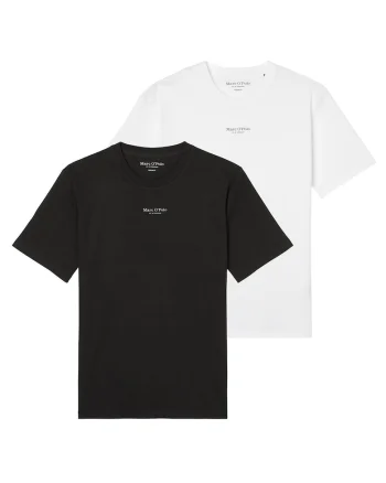 Set de tricouri de bumbac organic cu logo - 2 piese, Alb/Negru