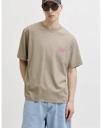Tricou lejer de bumbac cu imprimeu logo, Bej/Roz