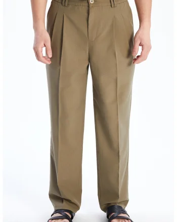 Pantaloni eleganti regular fit cu pliuri inversate frontale, Verde masliniu