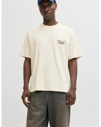 Tricou lejer de bumbac cu imprimeu logo, Crem