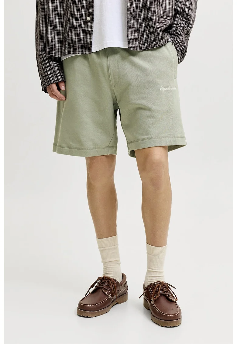 Pantaloni scurti de trening cu detaliu brodat, Verde pal