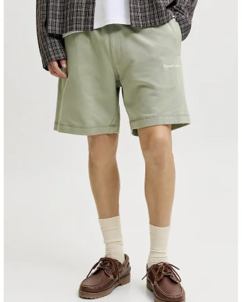 Pantaloni scurti de trening cu detaliu brodat, Verde pal