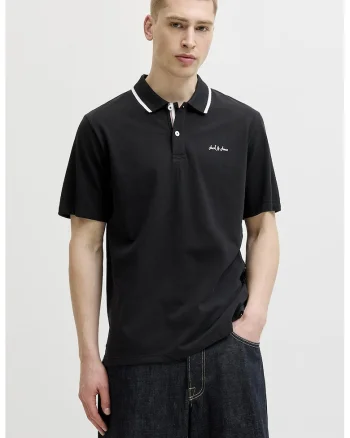 Tricou polo regular fit cu guler contrastant, Negru
