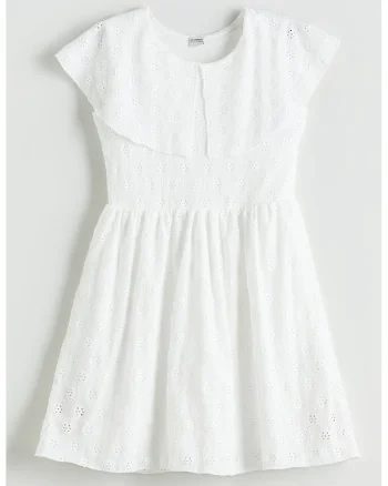 Rochie de bumbac cu bfroderie Sangallo, Alb optic