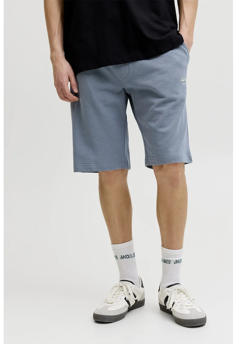 Pantaloni scurti de trening din amestec de bumbac organic cu buzunare, Albastru prafuit