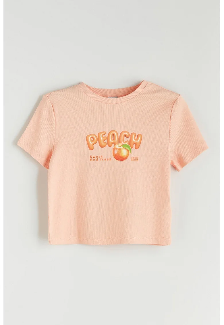 Tricou cu decolteu la baza gatului si piersici, Portocaliu
