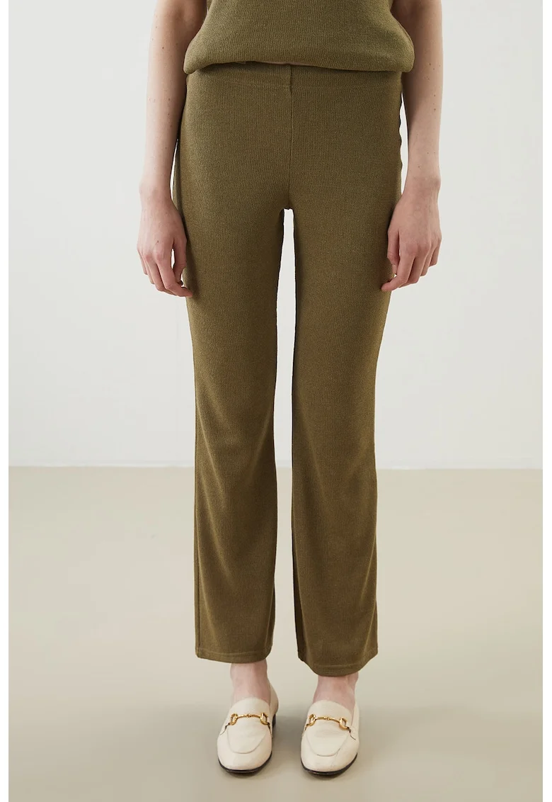 Pantaloni evazati tricotati, Verde masliniu