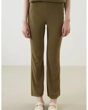 Pantaloni evazati tricotati, Verde masliniu