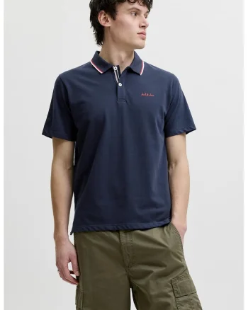 Tricou polo regular fit cu guler contrastant, Bleumarin
