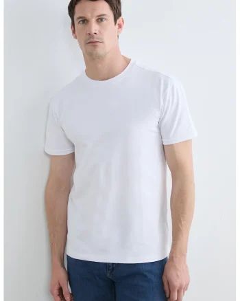 Tricou uni cu decolteu la baza gatului, Alb optic
