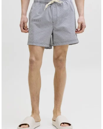 Pantaloni scurti de baie cu snur, Alb/Bleumarin