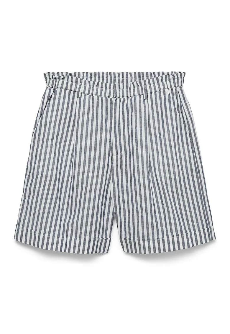 Pantaloni scurti din bumbac organic si in, Alb/Bleumarin