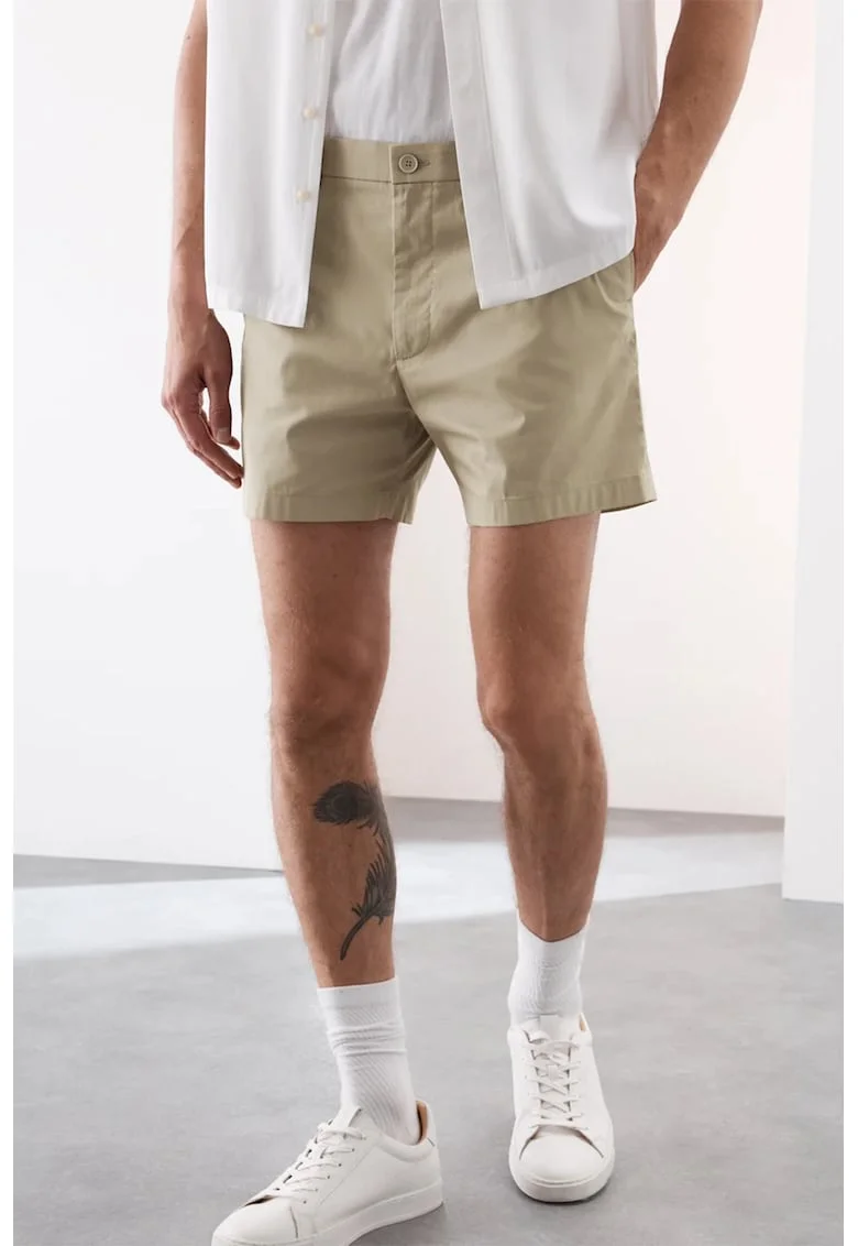 Pantaloni scurti chino cu talie medie, Bej inchis