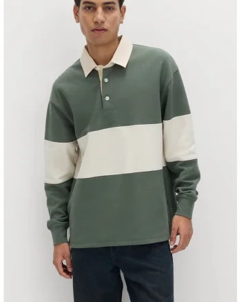 Bluza polo cu dungi, Alb murdar/Verde feriga