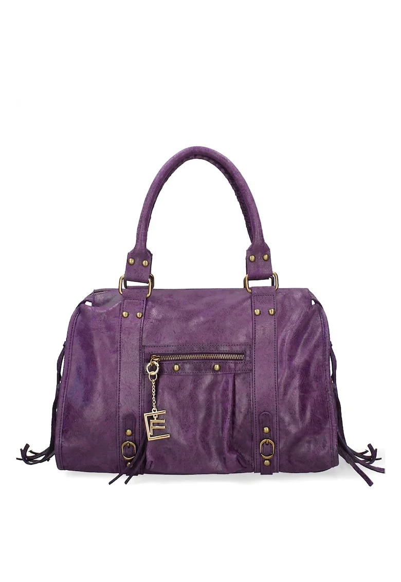 Geanta din piele cu bareta de umar si aplicatii cu franjuri Evanthe Chic, Violet