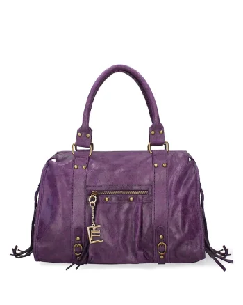 Geanta din piele cu bareta de umar si aplicatii cu franjuri Evanthe Chic, Violet