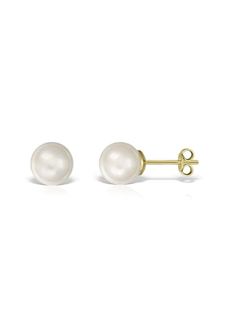 Cercei Aur 585-14K - perle naturale albe 6 mm, Dopuri aur
