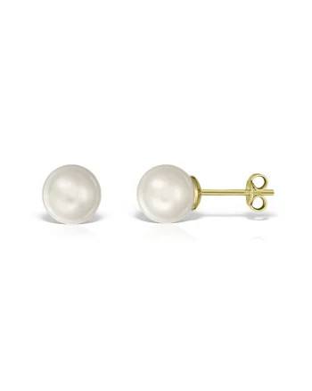 Cercei Aur 585-14K - perle naturale albe 6 mm, Dopuri aur