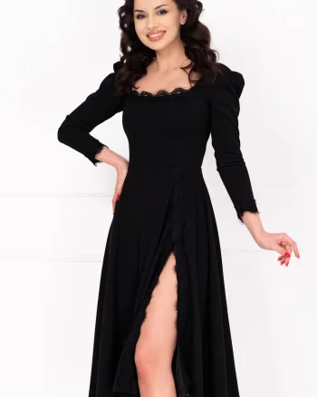 Rochie de ocazie midi neagra Jade in clos cu insertii de dantela