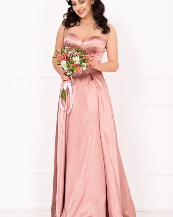 Rochie eleganta lunga Bianca roz din tafta