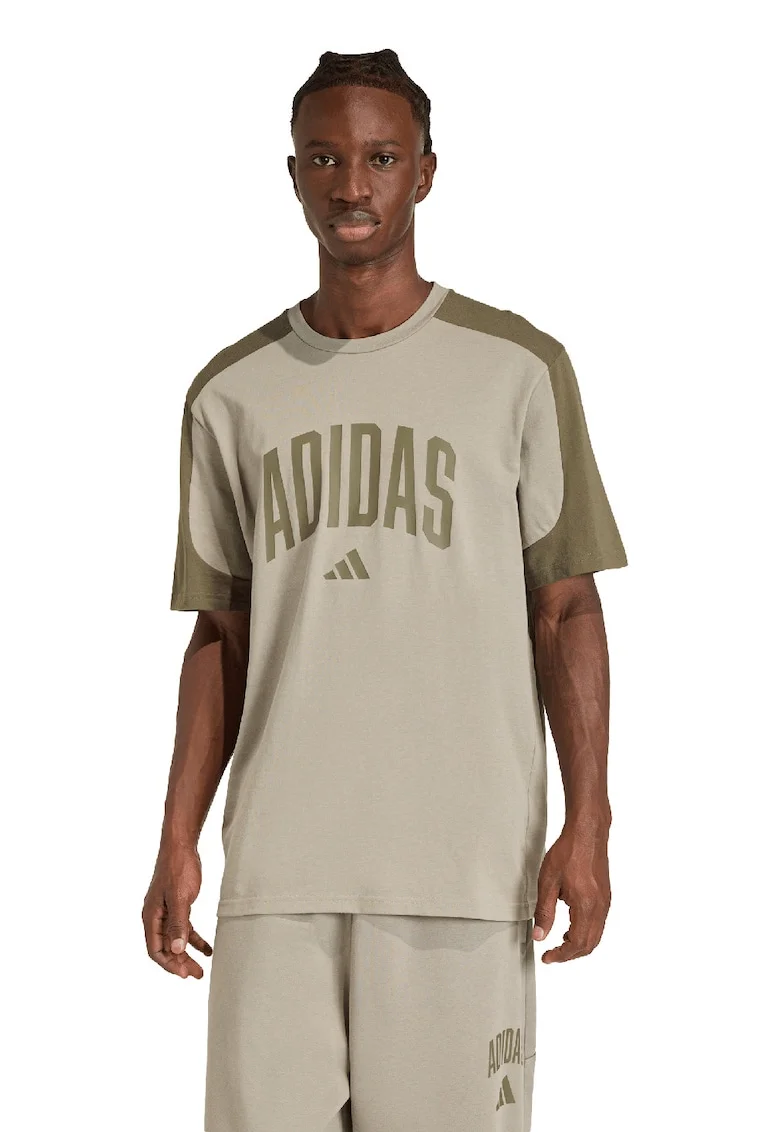 Tricou lejer din bumbac cu imprimeu logo Collegiate, Bej/Kaki