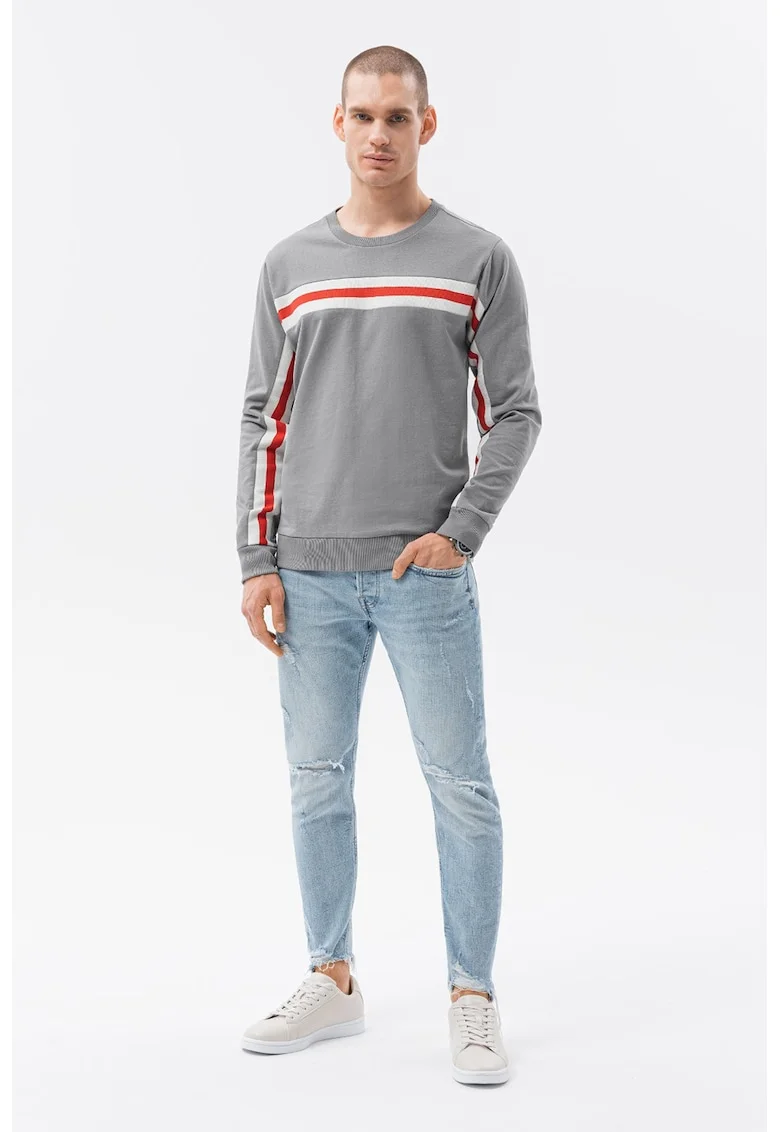 Bluza sport din amestec de bumbac cu decolteu la baza gatului, Gri,