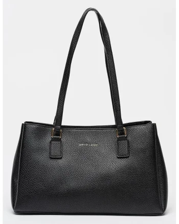 Geanta shopper de piele ecologica cu aspect granulat, Negru