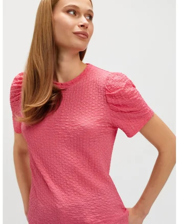 Bluza texturata cu maneci scurte, Roz orhidee