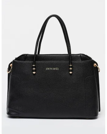 Geanta shopper de piele ecologica cu 2 compartimente, Negru