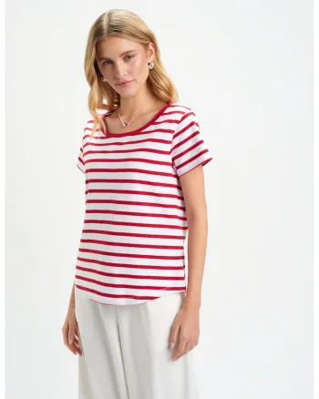 Tricou din bumbac cu dungi, Rosu/Alb