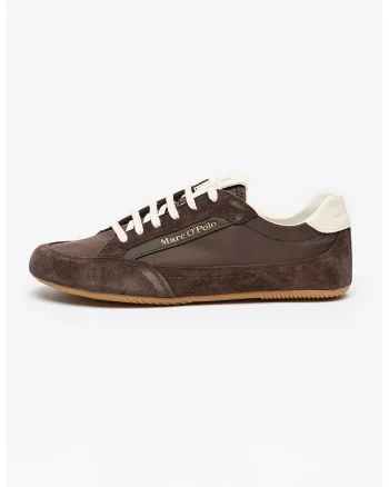 Pantofi sport din piele intoarsa cu insertii din material textil, Maro pamantiu