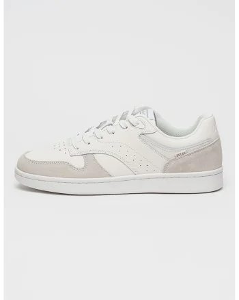 Pantofi sport low-cut din piele si piele intoarsa cu detaliu perforat, Maro taupe deschis/Alb murdar