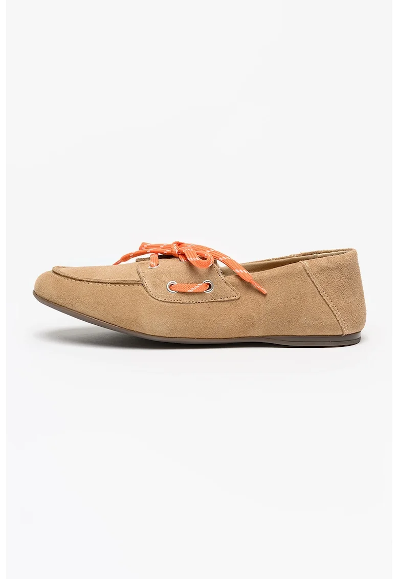 Pantofi boat de piele intoarsa, Maro taupe deschis