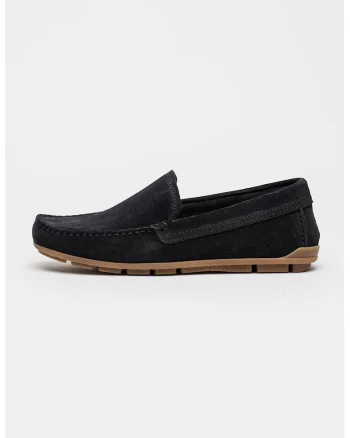 Pantofi loafer uni din piele intoarsa, Albastru ultramarin/Caramel