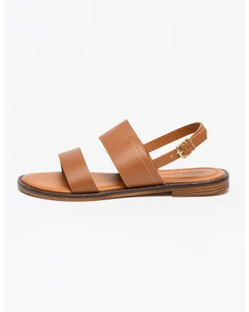 Sandale de piele cu barete late, Caramel
