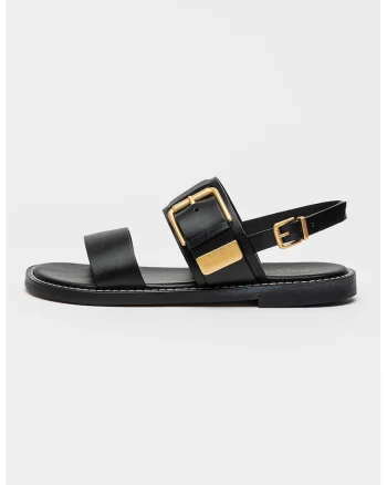 Sandale de piele cu catarama decorativa, Negru