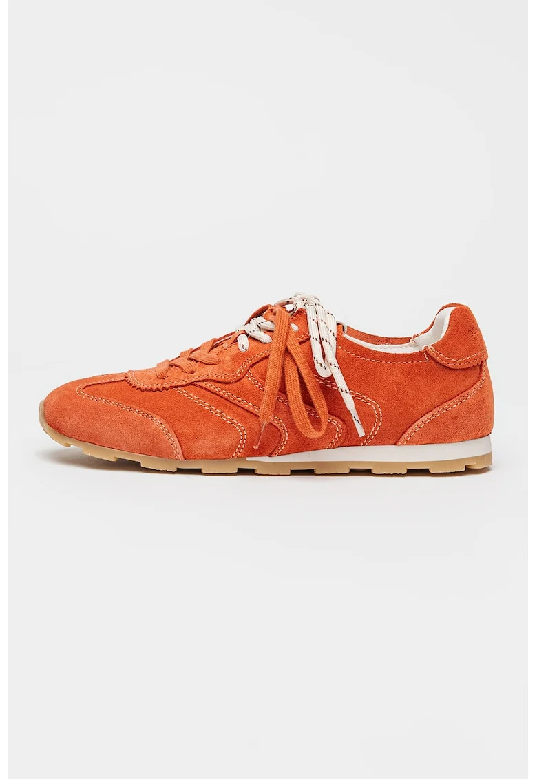 Pantofi sport Fabiana din piele intoarsa cu sireturi decorative, Coral