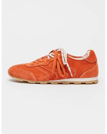 Pantofi sport Fabiana din piele intoarsa cu sireturi decorative, Coral
